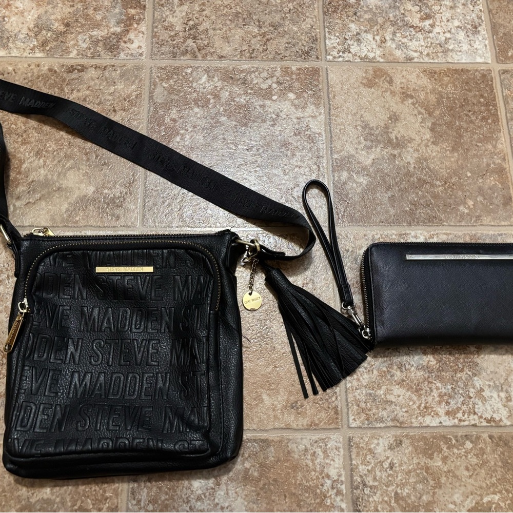 Steve Madden Embossed Black Crossbody Bag and Wallet